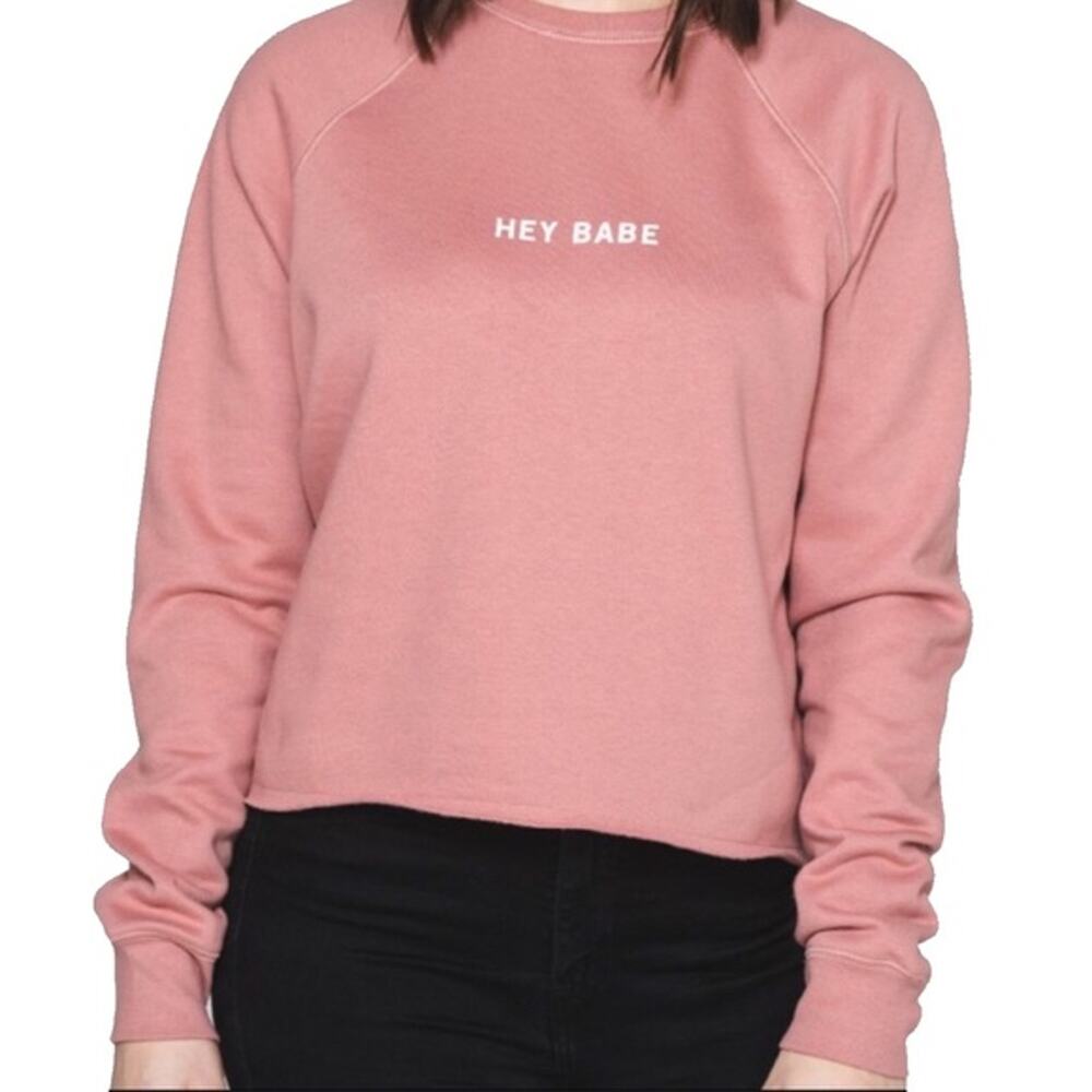 Brunette The Label Hey Babe Raw Hem Sweatshirt Pink XS/S - Picture 5 of 5